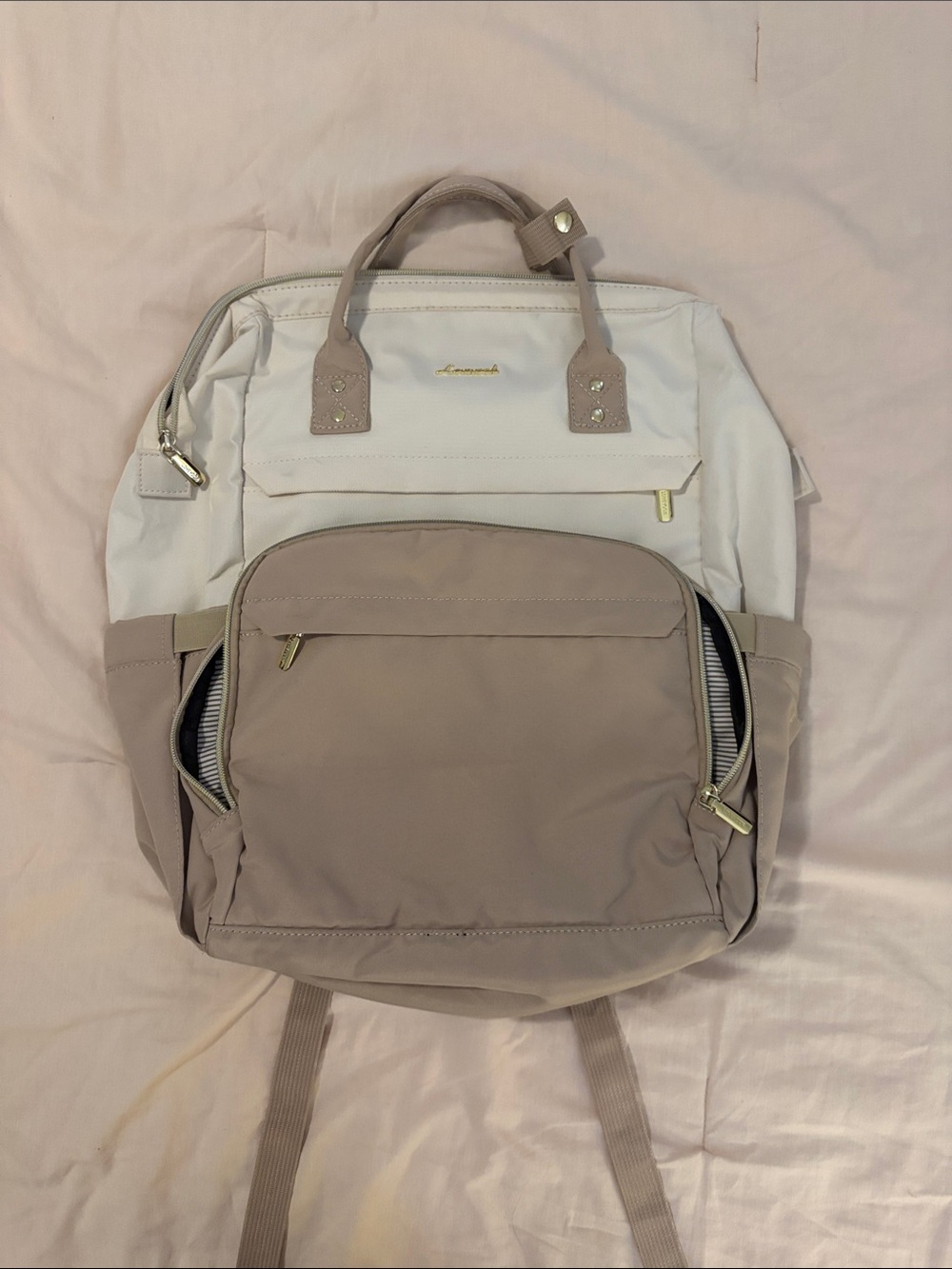 Lovevook Two-Tone White and Taupe Baby Backpack
